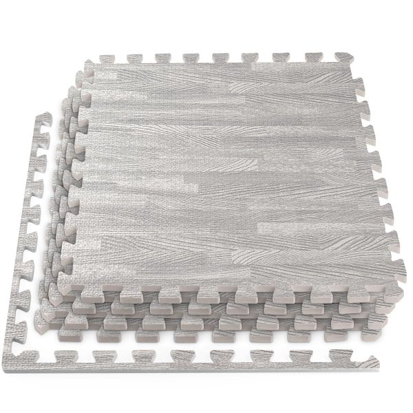 Wood Grain Interlocking Foam Floor Mats, Anti-Fatigue Flooring 12pcs