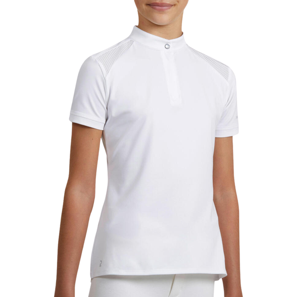 Fouganza Girls' Short-Sleeved Horse Riding Show Polo Shirt 500 - White