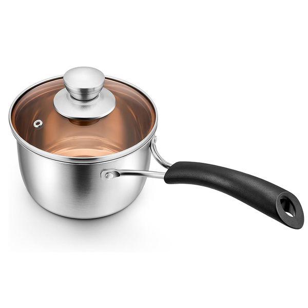Stainless Steel Saucepan with Glass Lid 14cm Sauce Pot for Cooking