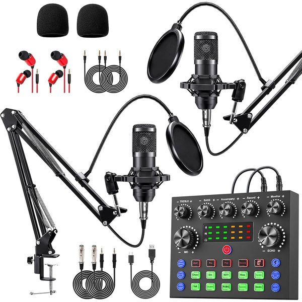 Podcast Equipment Bundle LGT-240 Mic Kit with V8s Live Sound Card
