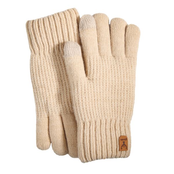 Double Layer Plush Knit Gloves Warm Winter Fur-Lined Thermal Gloves