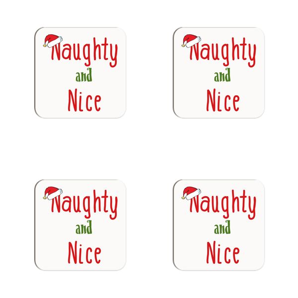 Christmas - Naughty and Nice Santa Hat Coasters - Set of 4