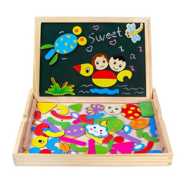 Magnetic Drawing Wooden Easel Board Puzzle Educational Art Toy for Kids