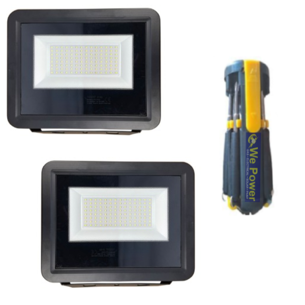Light Flood Light Two 100W Flood Lights &amp; Screwdriver Set