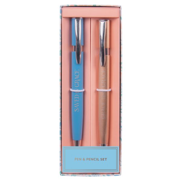 Pen and Pencil Set - Saved by Grace &amp; Grace Upon Grace, Turquoise Rose Gold