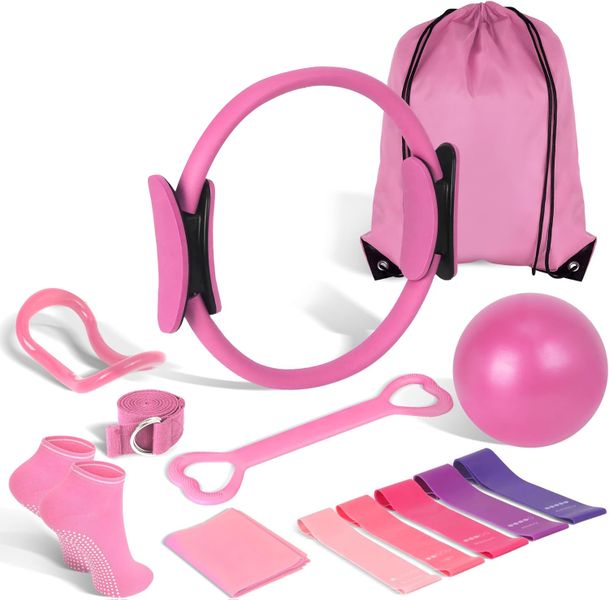 Pilates Essentials Kit With Ring, Ball, Bands and Accessories, 13-Piece Set