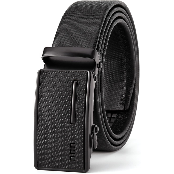 Automatic Buckle Men's Belt - Adj Ratchet PU Belt with Metal Buckle