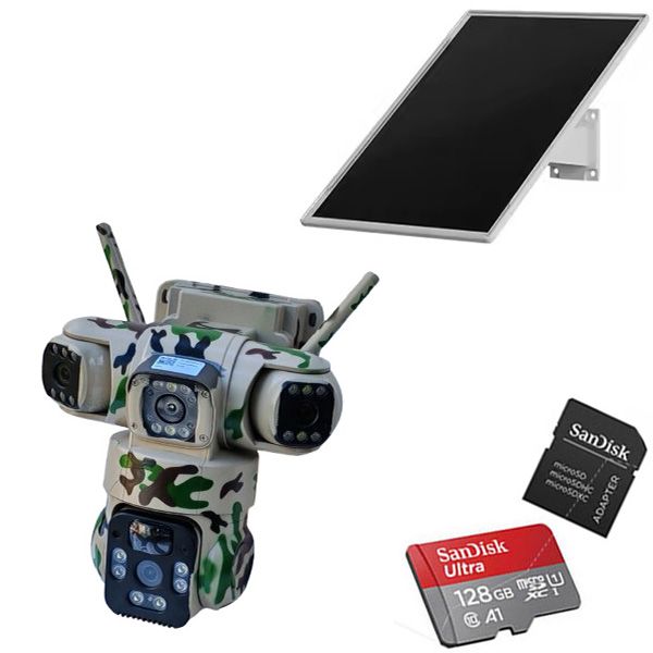 3 Lens 4G Solar Power Camera Camouflage Color V380 PRO APP