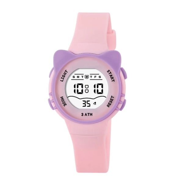 Kids' Digital Watches for Girls Boys, 7 Color Lights Alarm Stopwatch - Pink