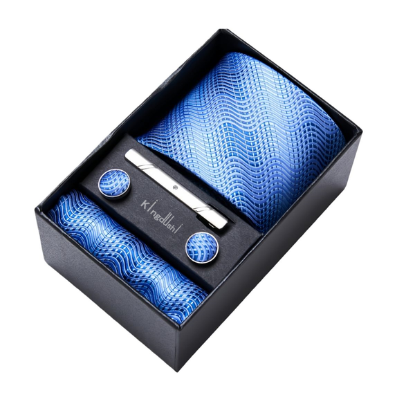 Kingdushi Men'S Tie Set With Handkerchief Cufflinks &amp; Tie Clip, Gift Box