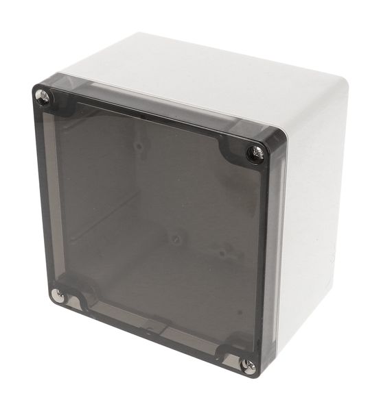1554P2GYSL Polycarbonate 120×120×90mm Grey Body Smoked Lid Enclosure IP66