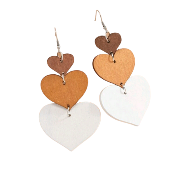 Wooden Earrings, Heart Shaped