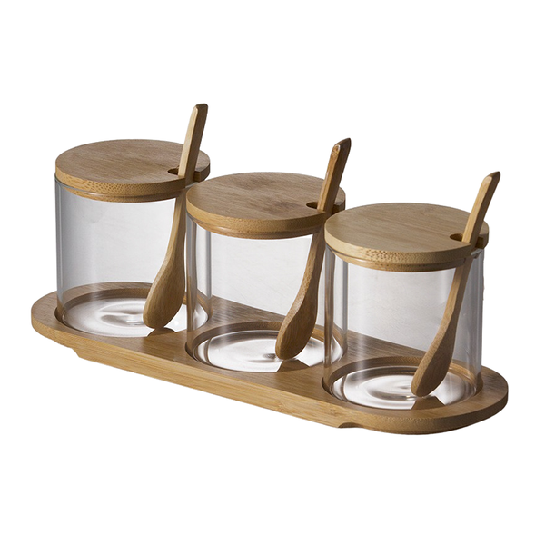 3-Piece Glass Airtight Jar Set with Bamboo Lid and Spoons