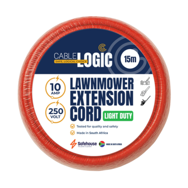 Cable Logic 15m Light-Duty Lawn Extension Cord - Red - Safehouse endorsed