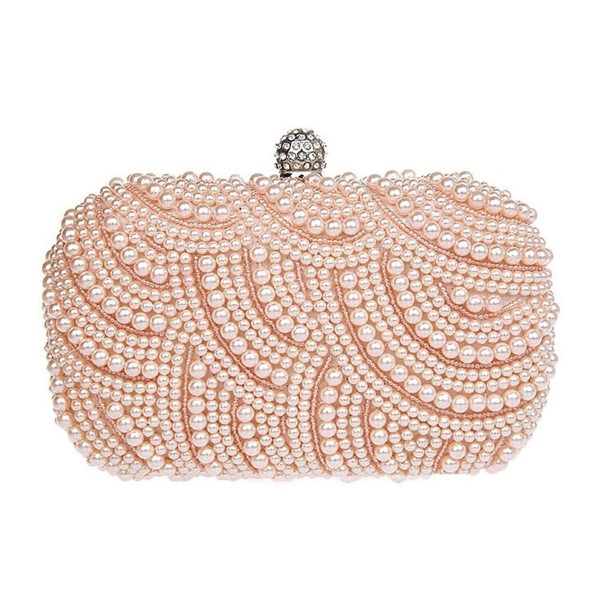 Albabara Satin Pearl Bag Beaded evening Bag Champagne Wedding Party Clutch