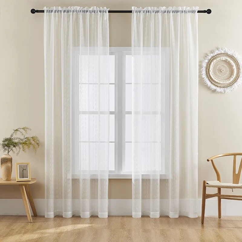 Cream-White Sheer Plain Living Room Pocket Voile Curtains | Shop Today ...