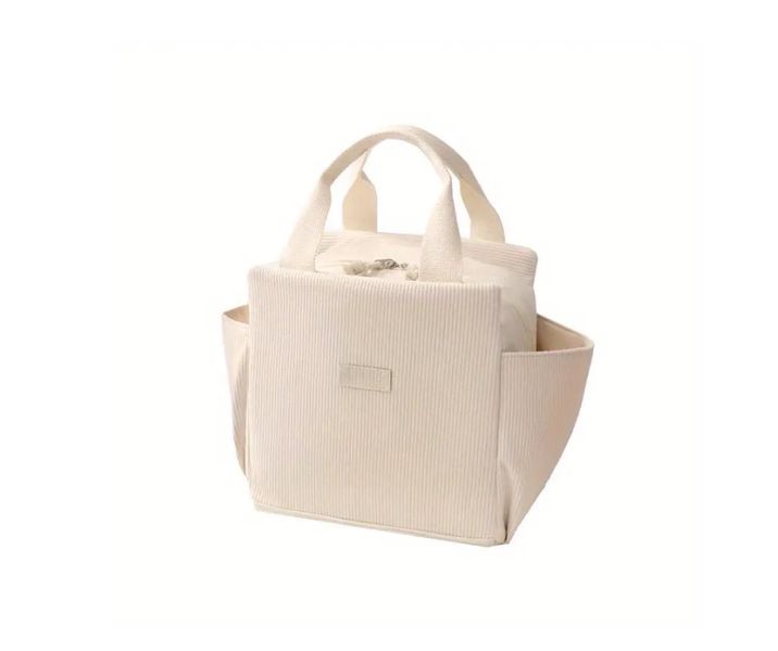 Corduroy Lunch Tote Bags Insulated Warm &amp; Cool with 2 Side Pockets Work