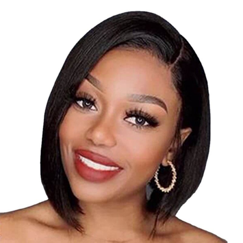 14inch Straight Human Hair-Short Straight Side Swept Wig for Women
