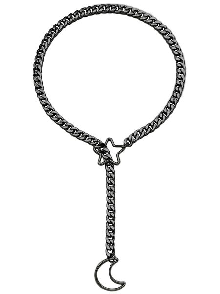 Star &amp; Moon O-Ring Slip Chain Necklace, Adjustable Y-Necklcae Jewelry