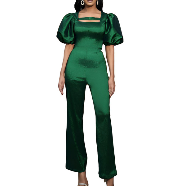 Women's Puff Sleeve Jumpsuits Bodycon Wide Leg One Piece Outfits High Waist