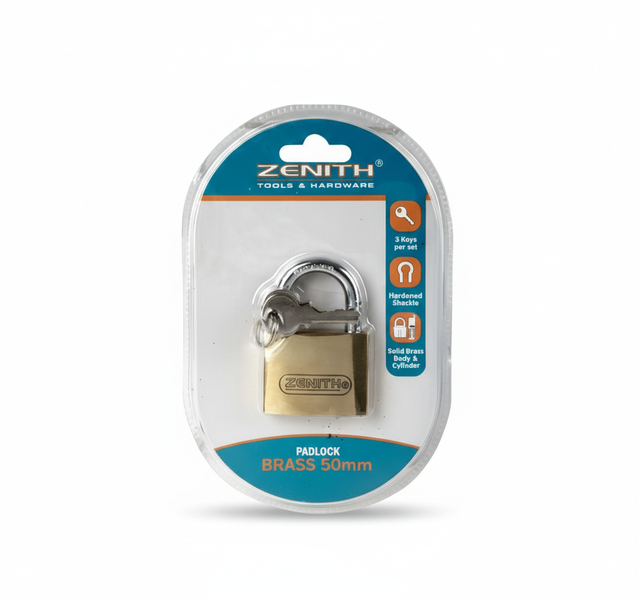 Zenith Brass Padlock 50mm with 3 Keys for Home and Industrial Use