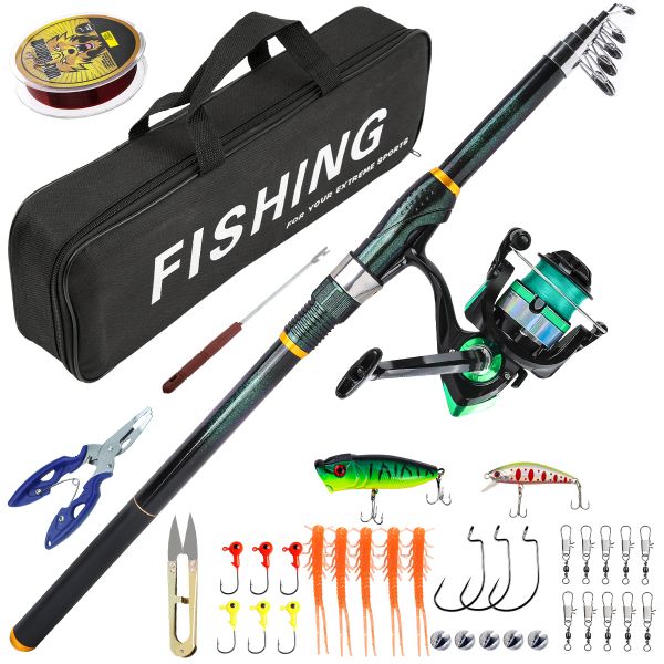 2.7M Telescopic Fiberglass Lure Fishing Rod Spinning Reel Set