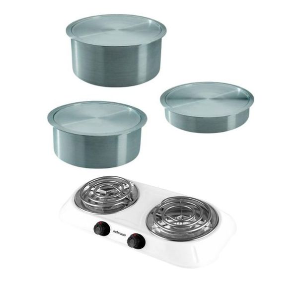 Oli - Heavy Duty Aluminium Lagan Pot Set - 6 Piece with Hotplate - White