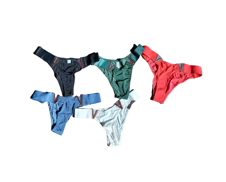 Letter Rhinestone Comfortable Thongs - Set of 5 Panties