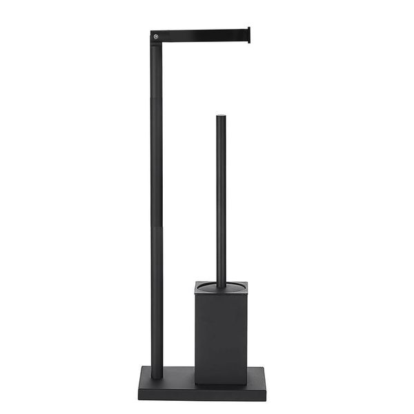 Stainless Steel Floor Type Toilet Paper Holder With Toilet Brush - Black