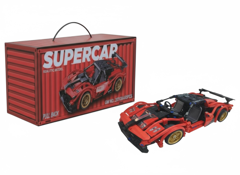 Supercar Building Blocks - 488-Piece Red Racing Car with Pull-Back Action