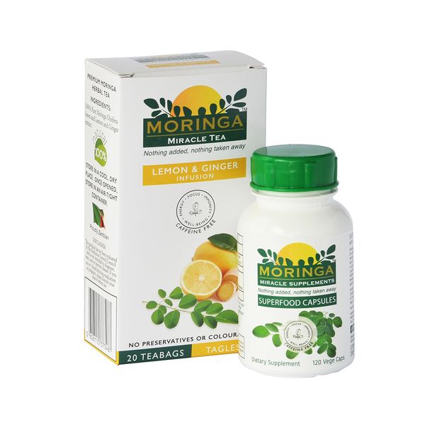 Moringa Capsules and Moringa Tea - Lemon &amp; Ginger Infusion