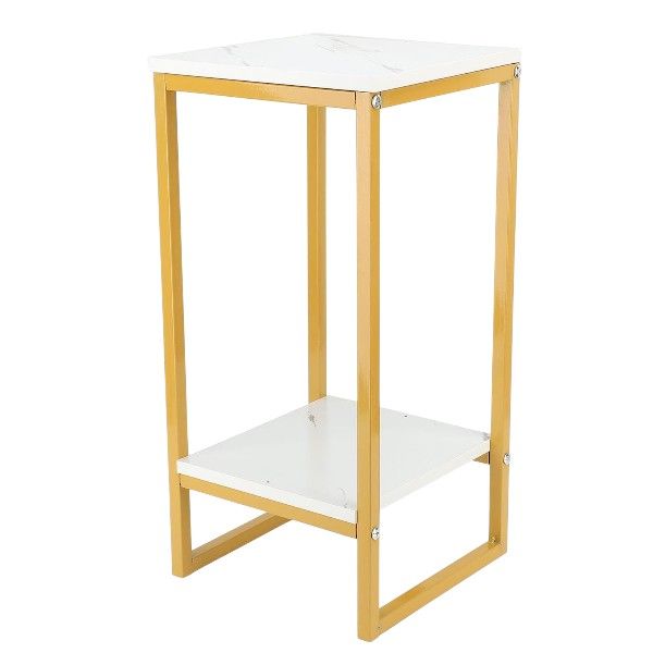 Modern Plant Stand with Storage Shelf - 55 cm - Gold