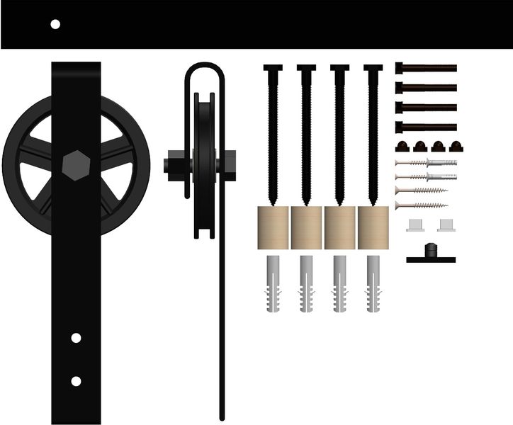 Rustic 2000mm Barn Door Rail Set with 120mm Spoked Wheels