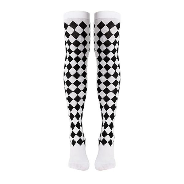 Ladies Black &amp; White Checkered Thigh High Stockings