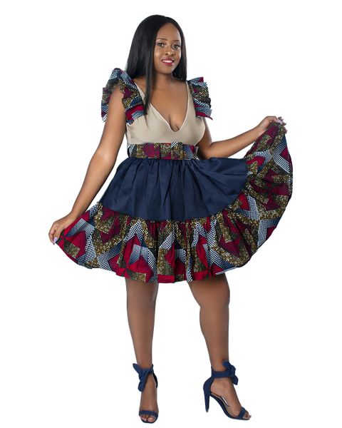 Selphies African Print Dress Skirt Bodysuit Top 3 Piece Set