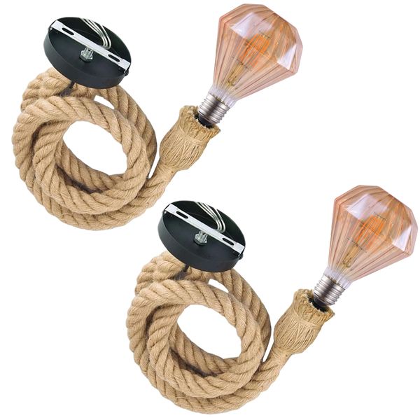 2 Set Rope Style Pendant Lamp 1M and LED 4W Filament - Diamond G95 Bulb