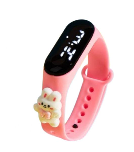Kids Oval Dial Rabbit Decor Strap Sports Digital Watch