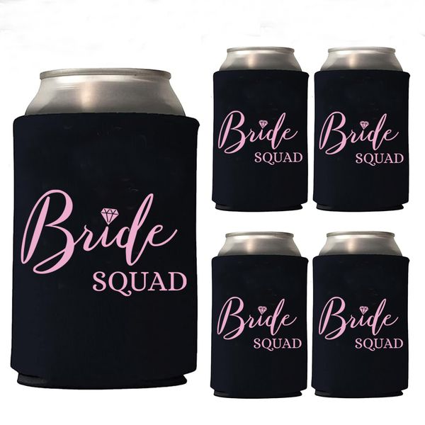 Black &amp; pink bride squad can cooler koozies for hen parties - set of 5