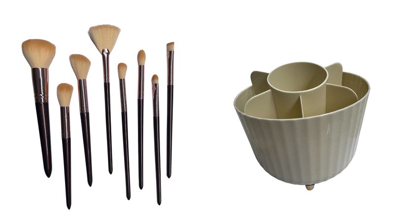 8-Piece Makeup Brush Set with 360 Rotating Makeup Organizer