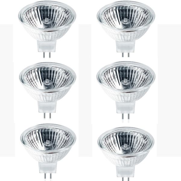 6Pieces 12V 50W MR16 Light Halogen Bulbs GU5.3 Base with Clear Glass Cover