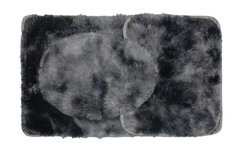 3 Piece Non-Slip Plush Three Tone Toilet Seat Cover &amp; Bathroom Mats Set