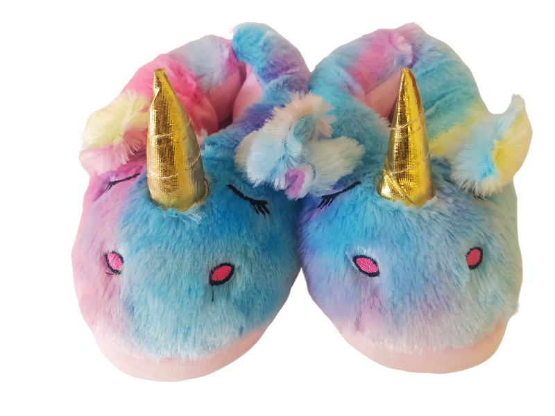 Unicorn Plush Winter Slippers - Kids SA Size 8 - UK2 - Tie Dye - Pink