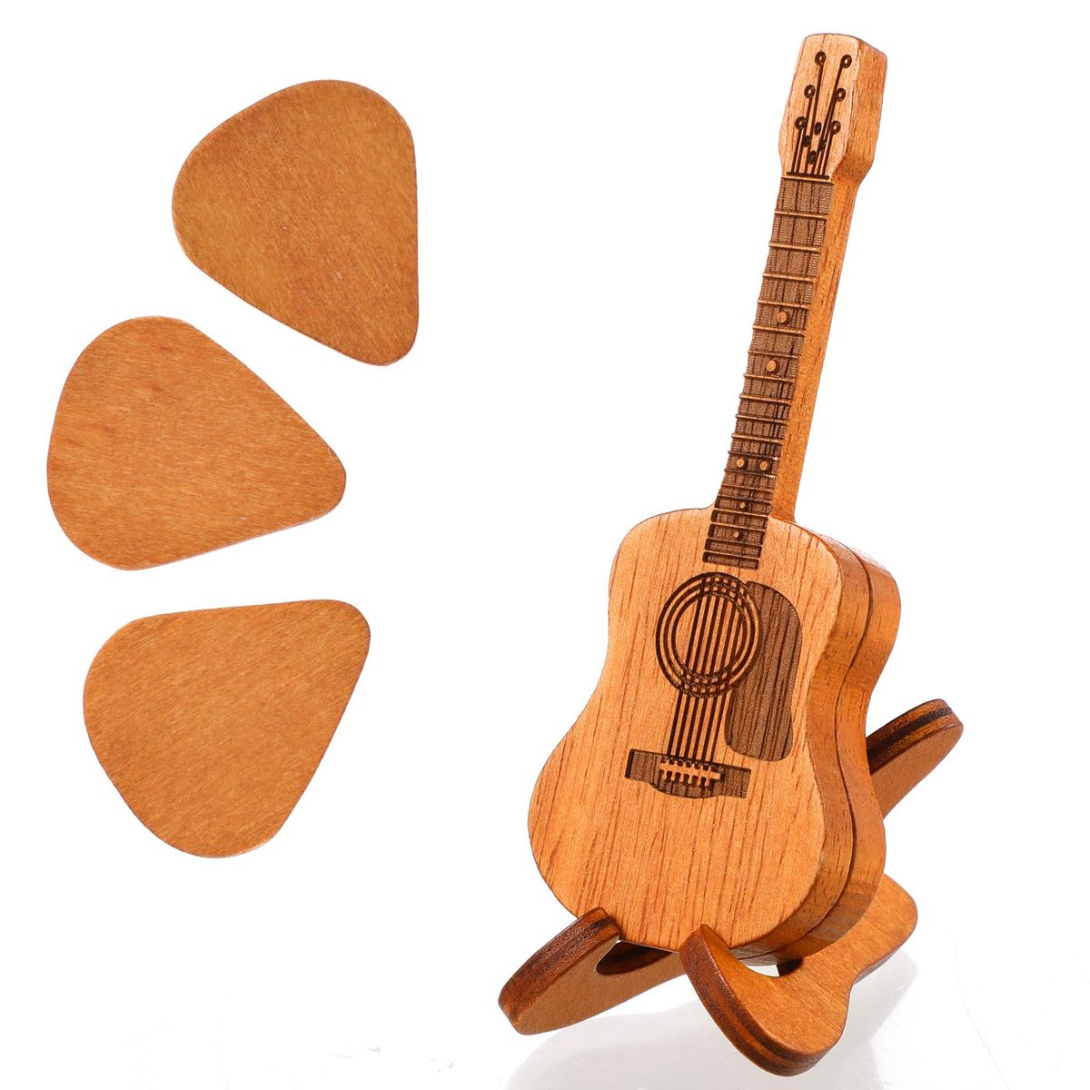 Guitar Pick Box Acoustic Guitar Pick Case with 3 Wooden Guitar Pick Holder