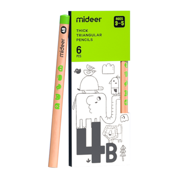 Mideer - Triangular 4B Pencils 6 Thick Easy Grip Pencils for Early Writing
