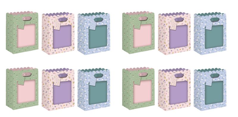x12 Piece Mixed Colours Plain Design Gift Bag Set - 32 × 42 × 11.5cm.