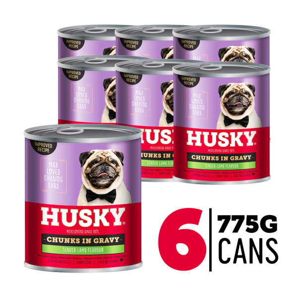 Husky Lamb Flavour Chunks in Gravy (6 x 775g) Wet Dog Food Cans