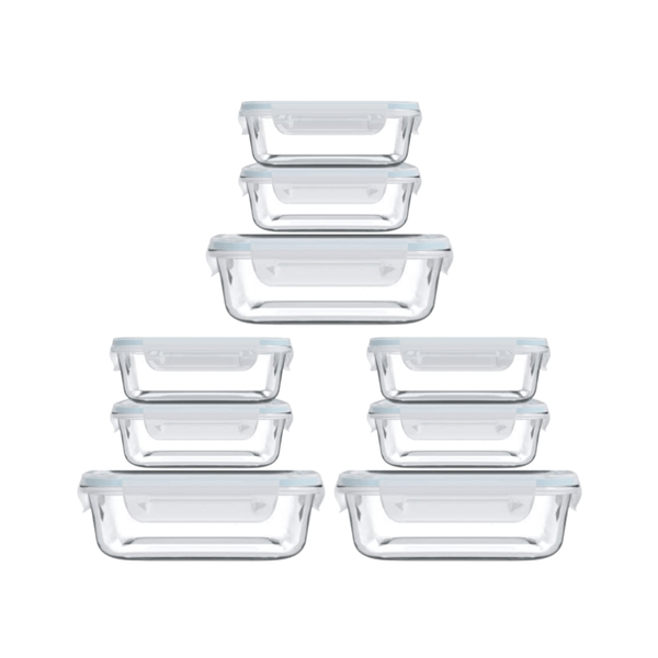 Premium Rectangle Airtight Borosilicate Glass Food Containers - Mixed Pack