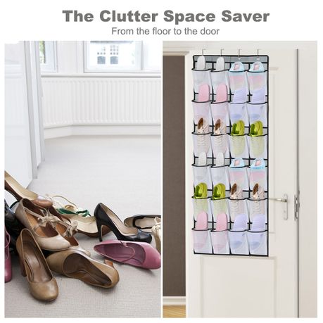 Shoe Holder Rack For Over The Door, 24 Mesh Pockets Hold Up To 40