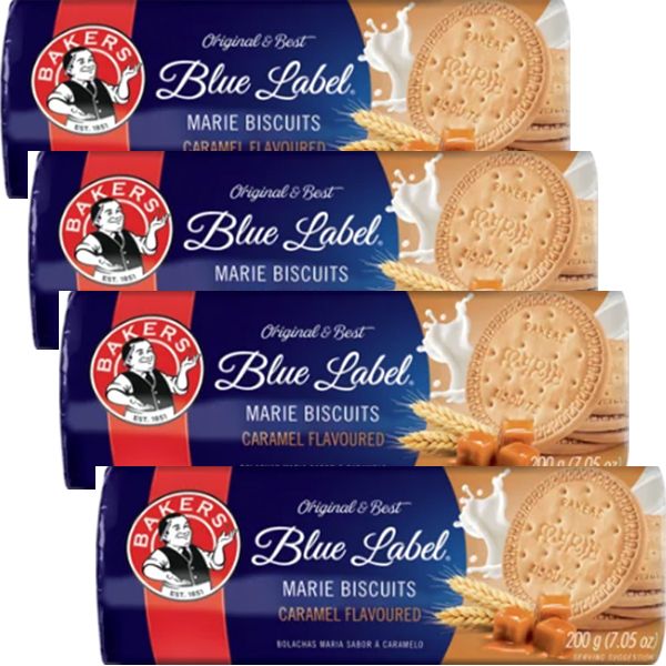 Bakers Blue Label Caramel Flavoured Marie Biscuits - 4 x 200g