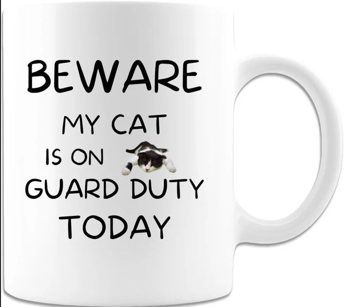 Beware My Cat Is On Guard Birthday Christmas Cat Lover Gift Mug